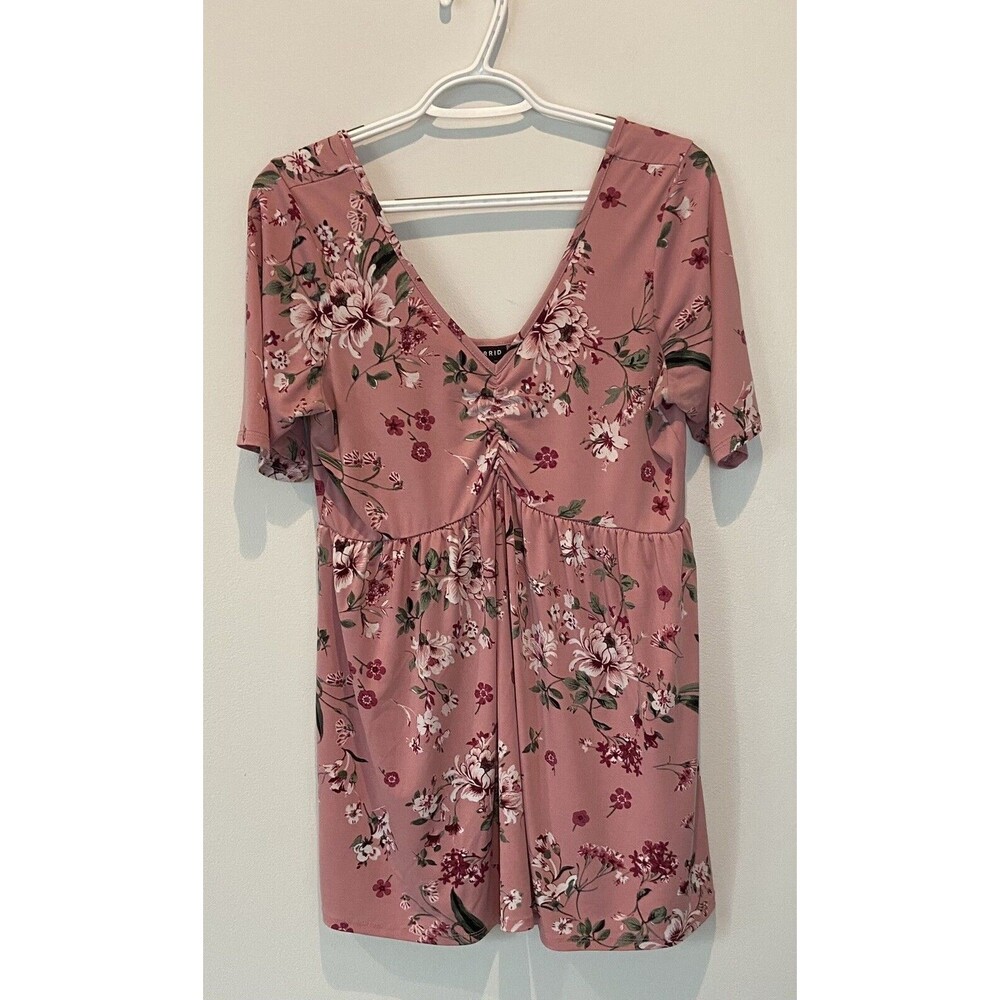 Torrid Pink Floral Babydoll Style Ruched Blouse Short Sleeve Tunic Size 00